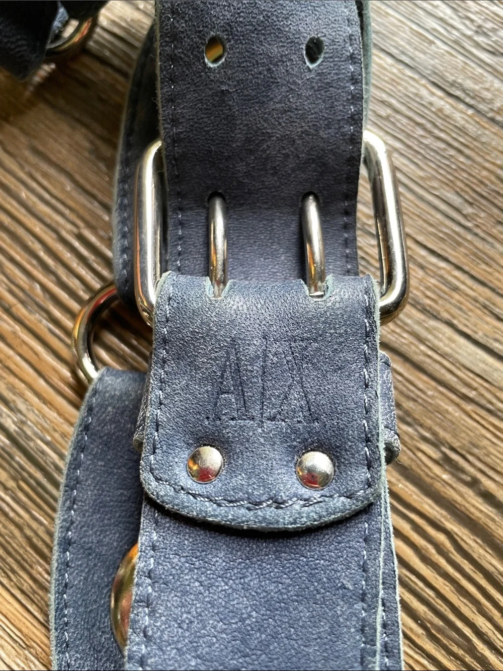 Armani Exchange Blue suede Belt with Silver Grommet Accents